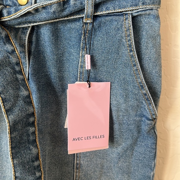 Avec Les Filles Puff Sleeve Denim Romper Shorts Size XS Blue - Picture 4 of 16